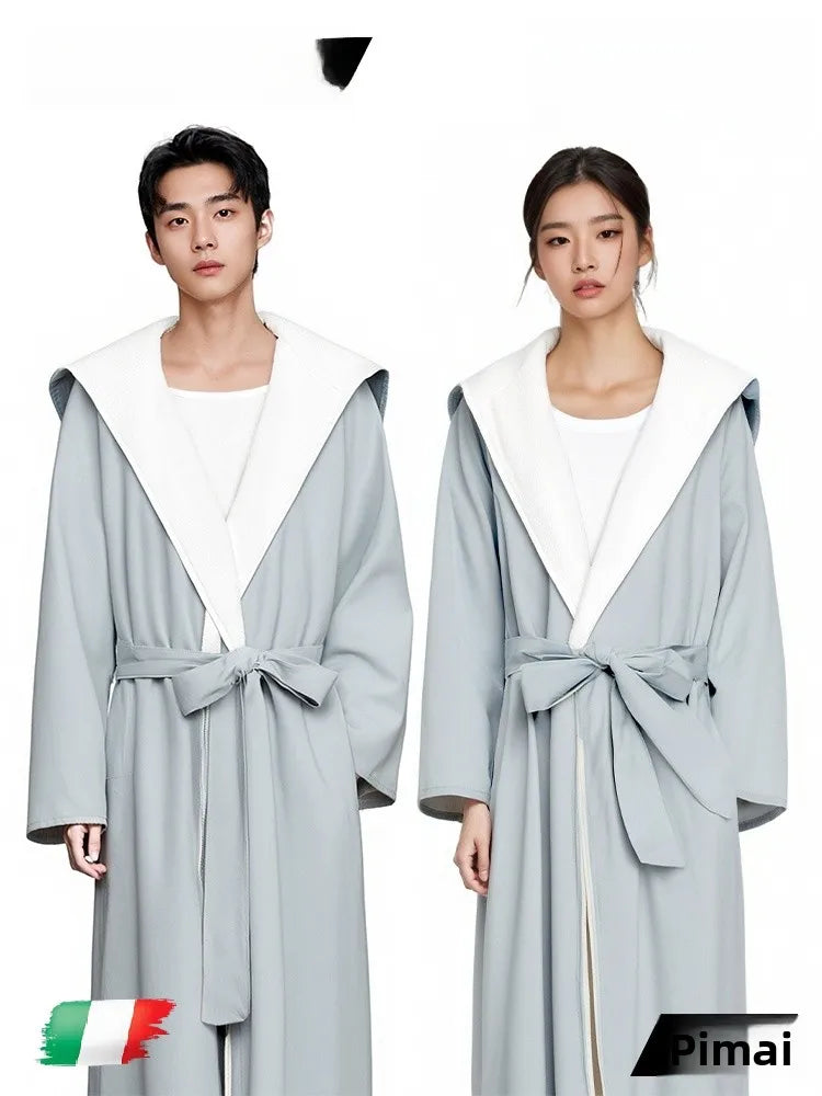 PinkBread Coral Fleece Thickened Warm Hooded Couples Sleep Robe Men's Bathrobe Luxury Home Clothes Winter Season Polyester Fiber
