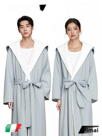 PinkBread Coral Fleece Thickened Warm Hooded Couples Sleep Robe Men's Bathrobe Luxury Home Clothes Winter Season Polyester Fiber