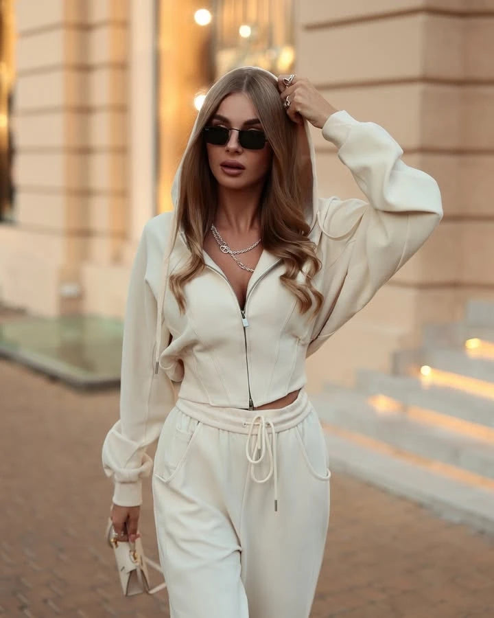 Fashionable Casual Hooded Zipper Sweatshirt Pants Set Women's Long Sleeve Autumn Collection Online Exclusive Two-Piece Ensemble