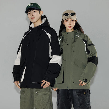 Men's Jackets Hooded Patchwork Coat Spring Fashion Casual Outerwear Women Autumn Outdoor Couple Clothes Loose Coats Streetwear