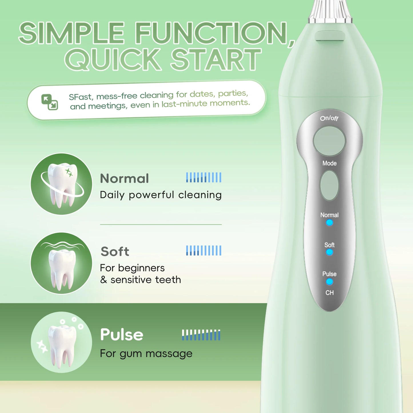Mornwell Water Flosser Teeth Pick -Portable 300ML Pick Jet with 3 Modes, Rechargeable IPX7 Waterproof for Teeth Clean-5012D(D52)