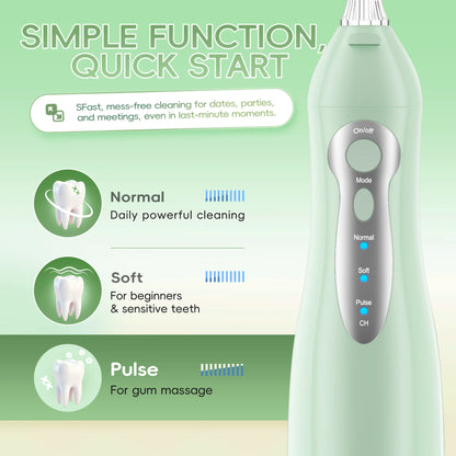 Mornwell Water Flosser Teeth Pick -Portable 300ML Pick Jet with 3 Modes, Rechargeable IPX7 Waterproof for Teeth Clean-5012D(D52)