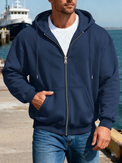 Men's Comfortable Fleece Hooded Sweatshirt Zipper Jacket Sports  Shirt Long Sleeved Sweatshirt Autumn and Winter Hooded Coat