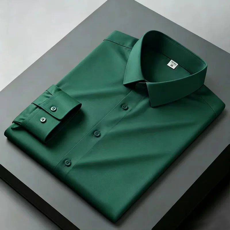 Black shirt men's long sleeved non ironing and wrinkle resistant solid color business casual men's spring shirt size