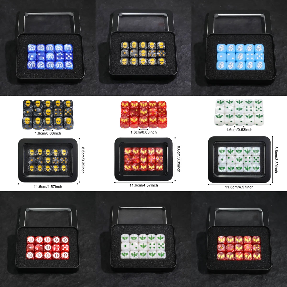 15PCS 16mm/0.63inch D6 Wargaming Dice Set for Tabletop Miniatures Game, Damage Tracking,Army Faction Themed Dice Tokens