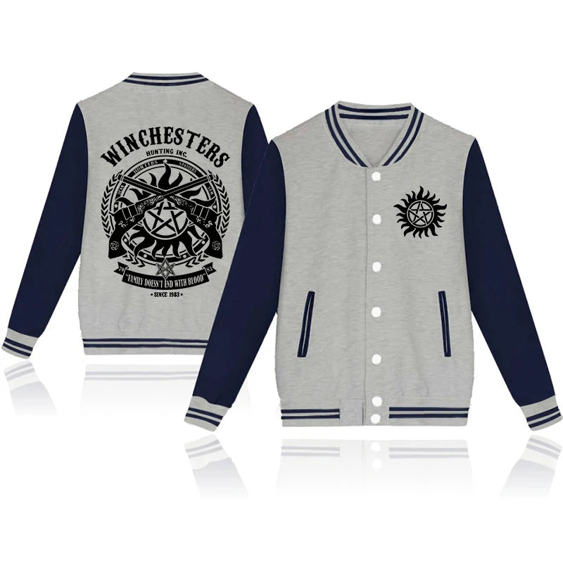 New Supernatural Printed Baseball Jacket Women Men Outdoor Long Sleeves Hip Hop Personality Fashion Sweatshirt Y2K Jersey Coat