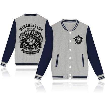 New Supernatural Printed Baseball Jacket Women Men Outdoor Long Sleeves Hip Hop Personality Fashion Sweatshirt Y2K Jersey Coat
