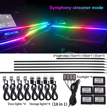 18 in 1 New LED Hidden Car Ambient Light Interior LED Black Hidden Acrylic Atmosphere Strip RGB 64/Full Colors Streamer Symphony