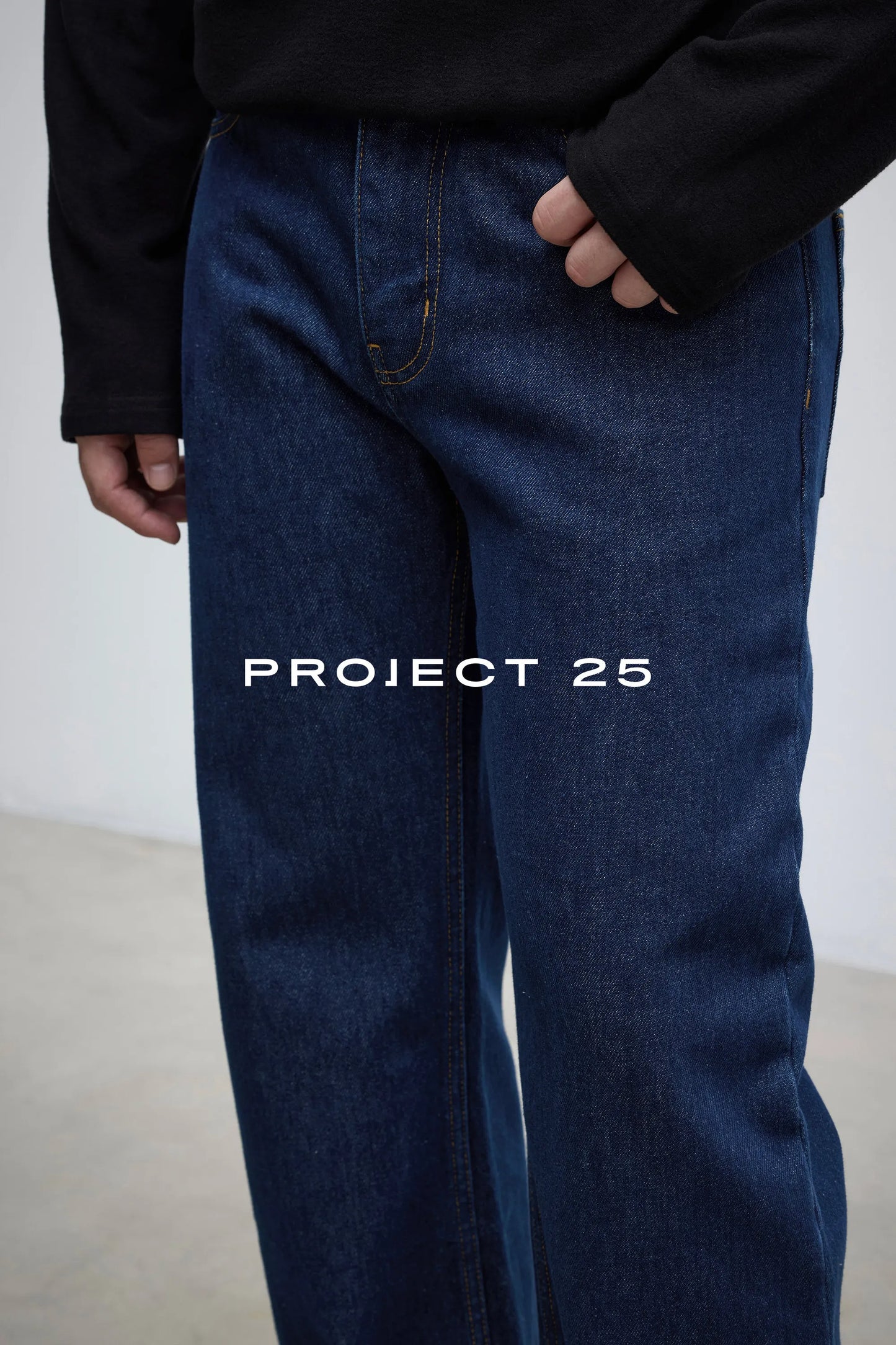 PROJECT 25 Men's Vintage Raw Denim Wide Leg Jeans - Relaxed Straight Fit with Micro Flare, Minimalist Casual Trousers