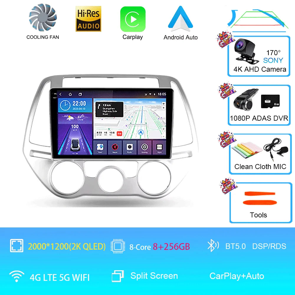 Android 16 Carplay Auto Multimedia Player Car Radio For Hyundai I20 2010 2012 2013 2014 DSP Autoradio GPS Stereo 2din Head Unit
