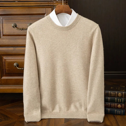 100% cashmere men's pullover business casual solid color knitted sweater loose Pull round neck Tops basic versatile Jumper