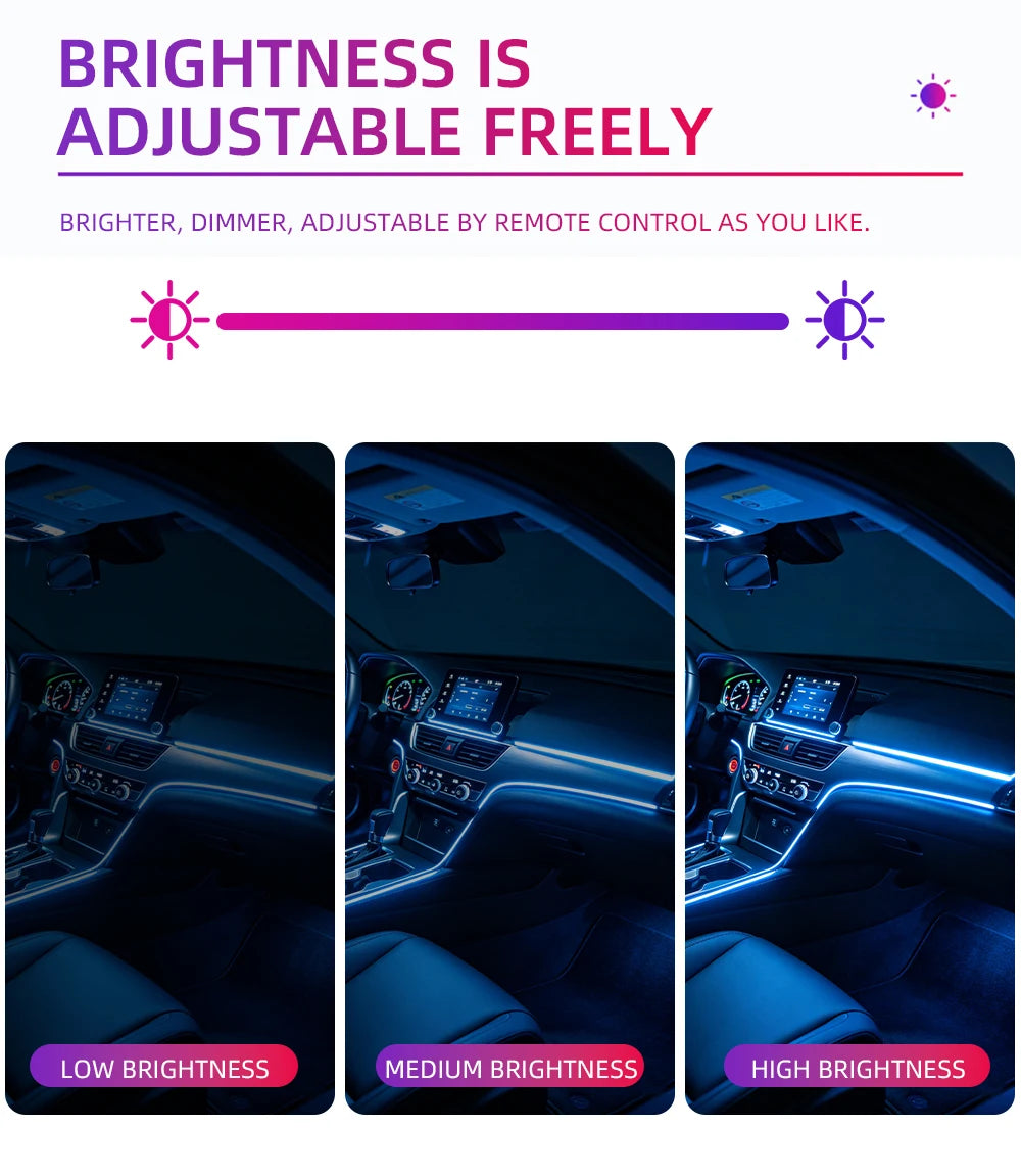 Car 4/5/6in1 Interior Decoration Ambient RGB Fiber-Optic Light Strip USB Dashboard Neon Light Strip App Control Accessories