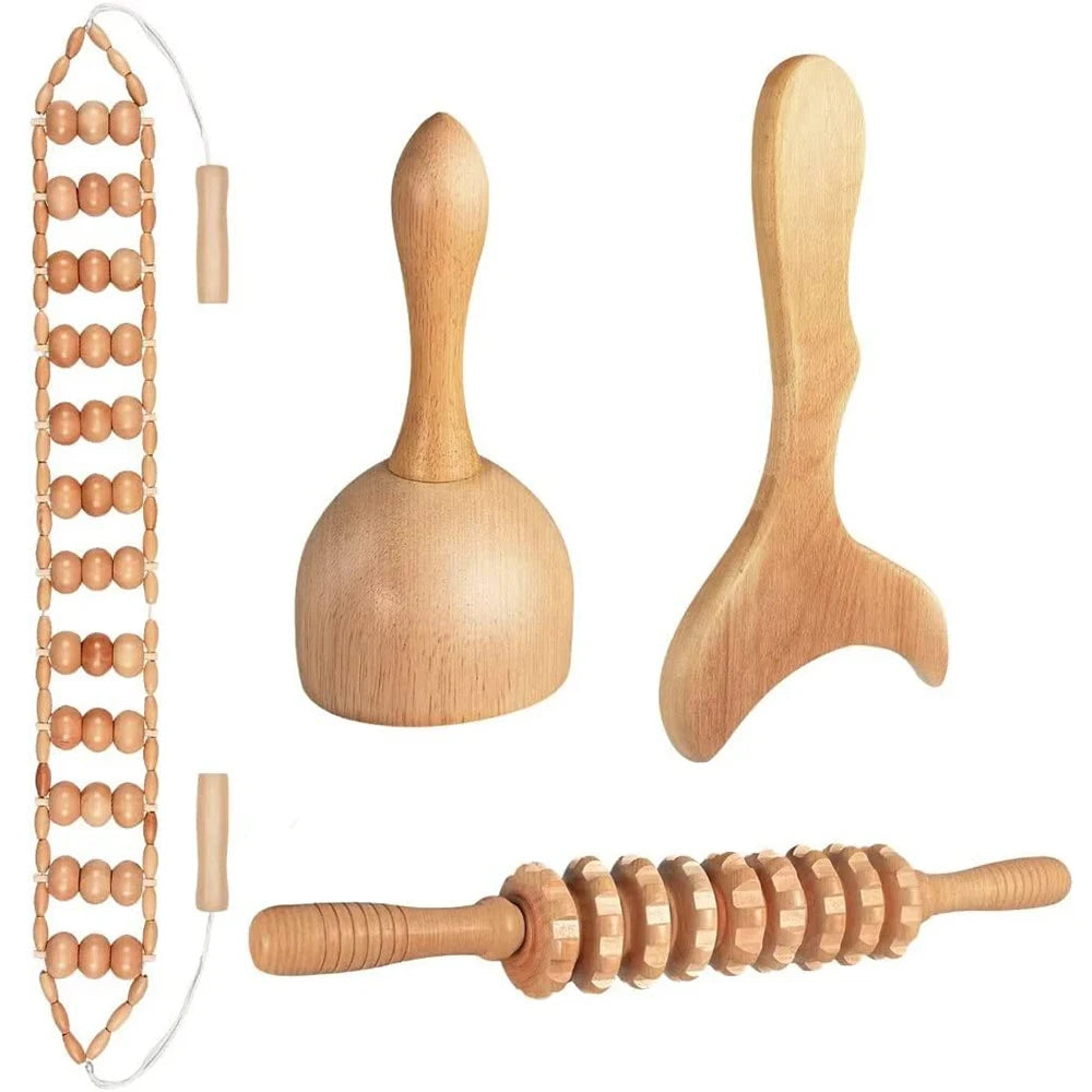 Wood Therapy Massage Tools, Wood Lymphatic Drainage Massage Tools Set for Body Sculpting, Maderoterapia Kit for Anticellulite