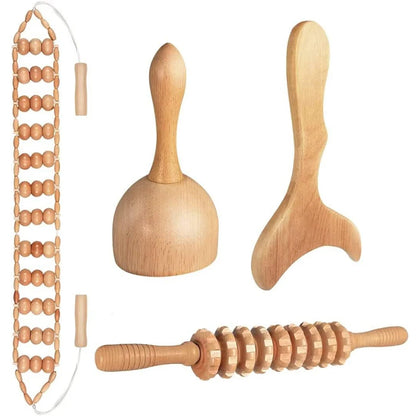 Wood Therapy Massage Tools, Wood Lymphatic Drainage Massage Tools Set for Body Sculpting, Maderoterapia Kit for Anticellulite
