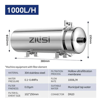 ZILISI High Flow Water Filter System Stainless Steel Mineral Water Filter Reusable PVDF 5 Years Exceed Whole House 1000-3000L