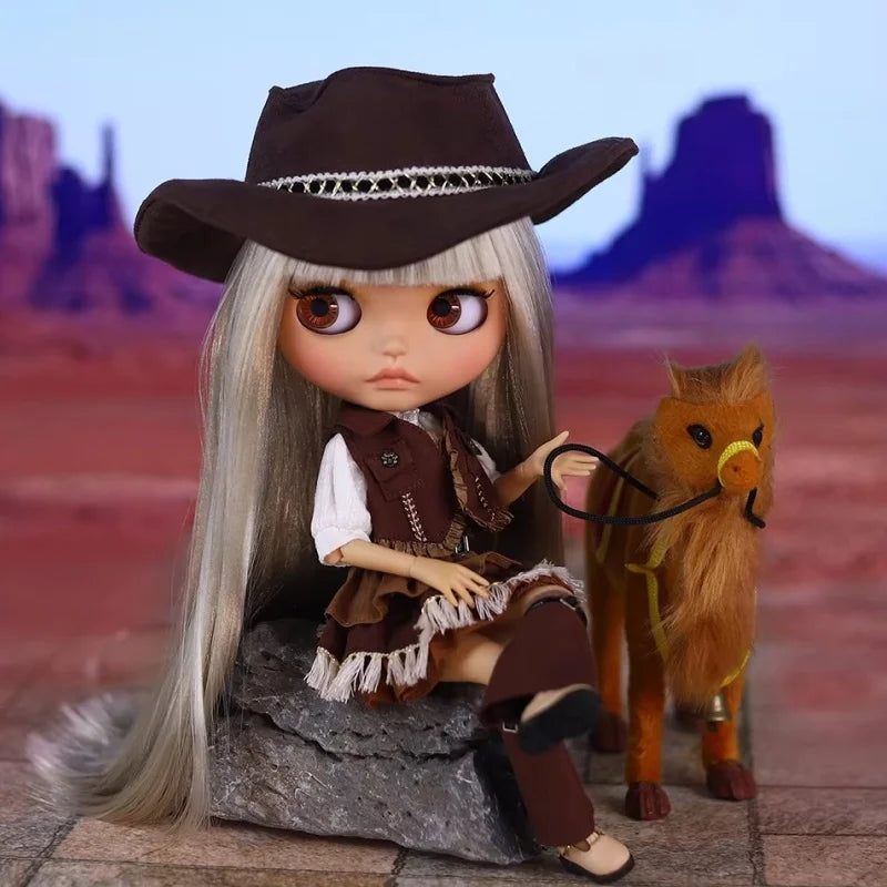 Icy Dbs Blyth Doll Dress Western Cowboy Costume With Hat For Anime Girls 1/6 Bjd Collectible Figure Cosplay Accessories