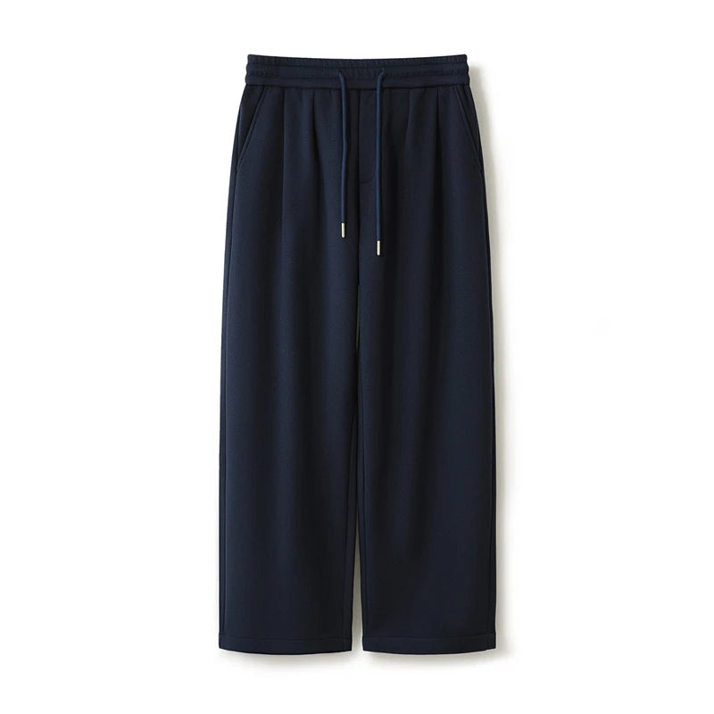 100% Merino Wool Men's Wide Leg Trousers Warm Soft Solid Color Auutumn Winter Casual Fashion Versatile Thickened Pant Men's Pant