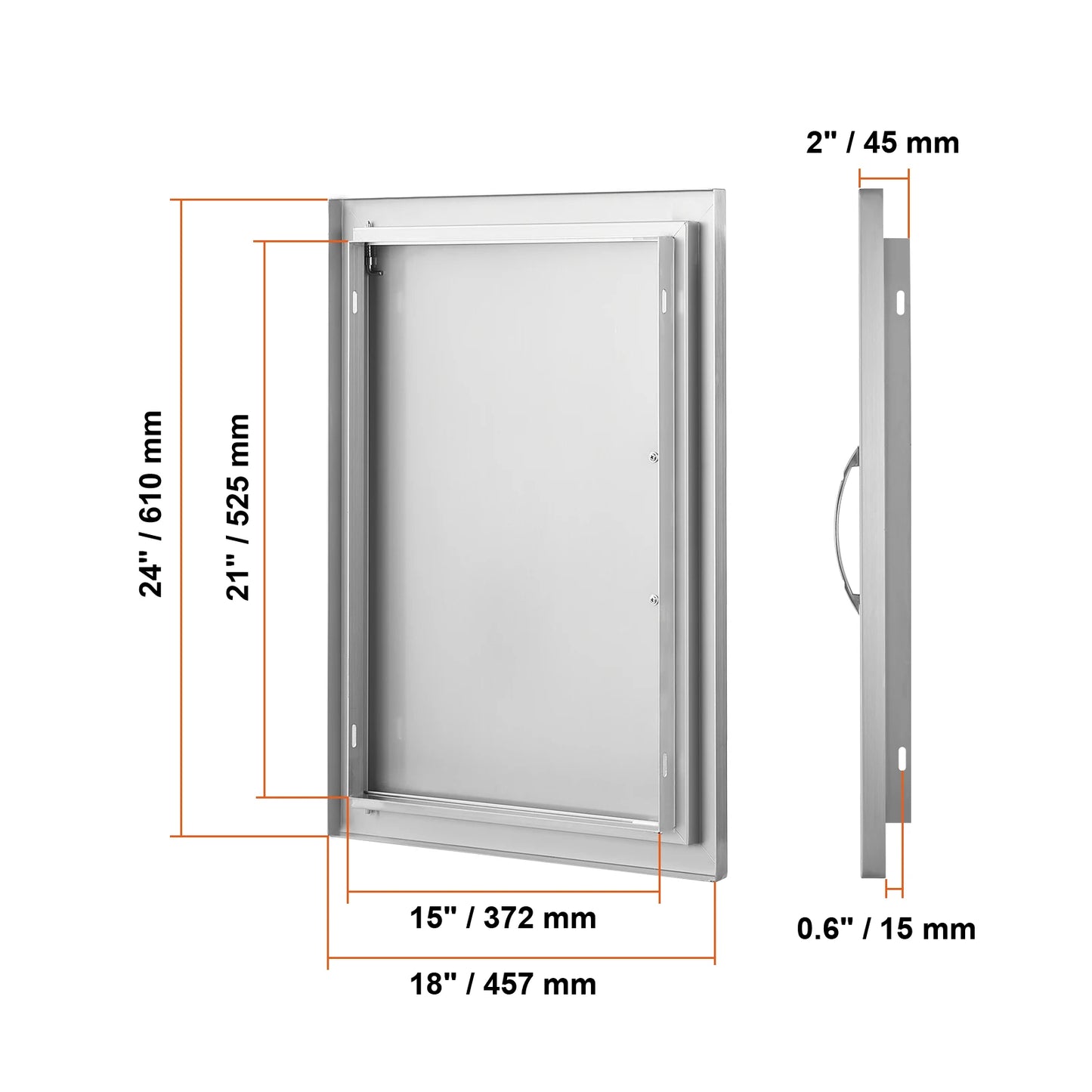 SucceBuy BBQ Access Door Stainless Steel Flush Mount Door Wall Vertical Door w/ Recessed Handle Grilling Station Outside Cabinet
