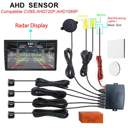 AHD CVBS Video Parking Sensor System Digital Display Auto Parktronic Car Reverse Radar Assistance Kit