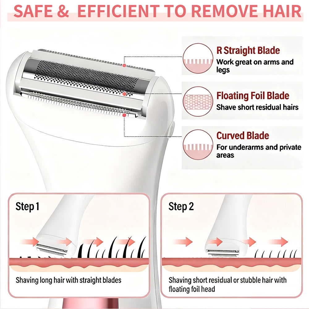 Wet & Dry electric Epilator for Legs and Body, IPX7 Waterproof, Portable Female Shaver Lady Bikini Trimmer Facial Hair Remover