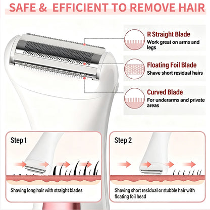 Wet & Dry electric Epilator for Legs and Body, IPX7 Waterproof, Portable Female Shaver Lady Bikini Trimmer Facial Hair Remover
