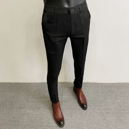 2024 Summer New Men's Casual Stretch Suit Pants Men Fashion Slim Fit Solid Color Formal Business Social Office Trouser 36-28