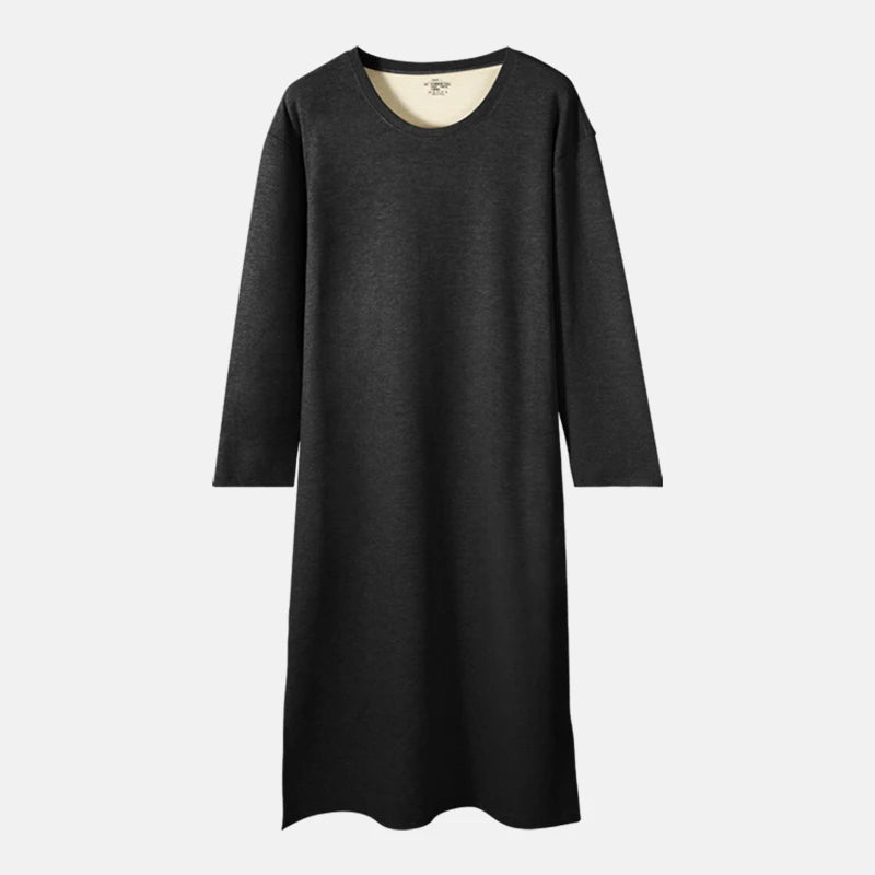 Men's autumn and winter long-sleeved one-piece nightgown, knee-length bathrobe, long one-piece home wear, wool and silk pajamas