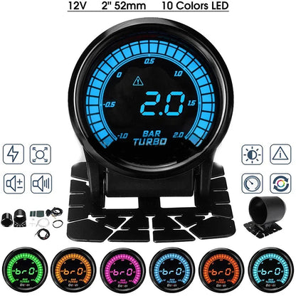 52mm Boost Water temp Oil temp Volt Vacuum Tachometer EGT Air fuel ratio Oil pressure Gauge 10 Color Car Meter