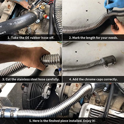 Universal 24" 36" 48" Car Engine Cooling Stainless Steel Radiator Hose Kit and Stainless Steel With Chrome-Plated Cap Clamp