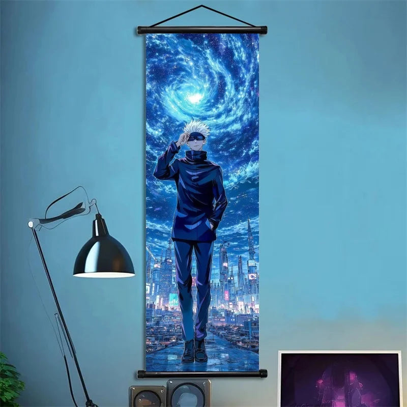 Jujutsu Kaisen Gojo Satoru Anime Art Fabric Wall Poster Hanging Scroll for Bedroom Gaming Room Decor Ideal Gift for Fans