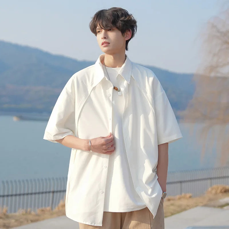 Men's Oversized Button Down Shirt Short Sleeve Loose Casual Top 2026