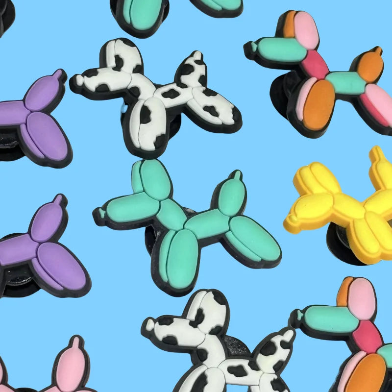 12PCS Kawaii Balloon Dog PVC Adorable Shoes Buckle Charms Backpack Kids Hole Slippers Clog Decorations Fit Popular Birthday Gift