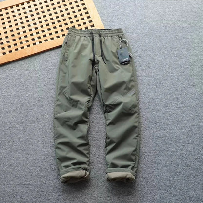Men's Winter Outdoor Thickened Fleece Lined Windproof Water Resistant Double Layer Cotton Pants Straight Leg Casual Trousers