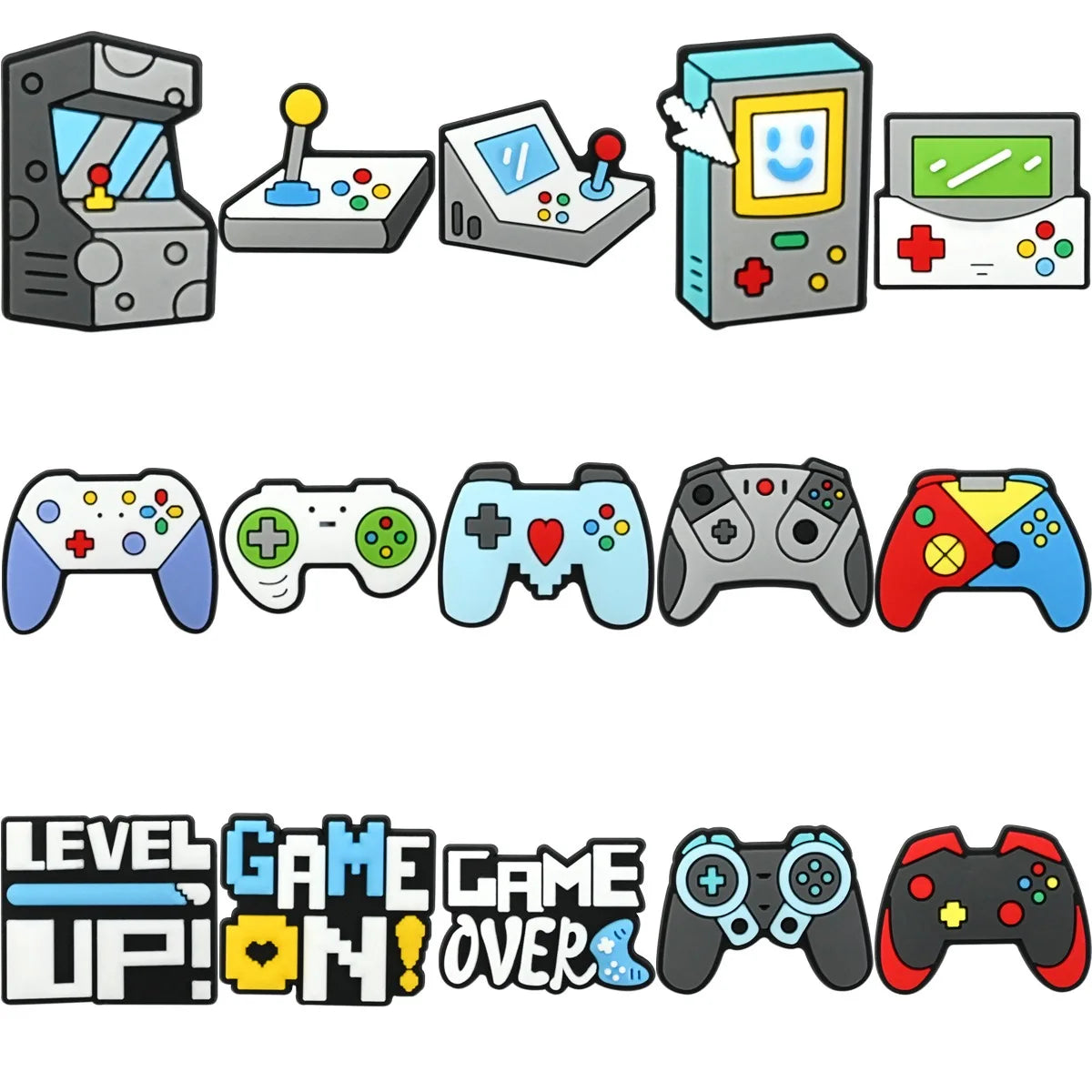 New Arrival 15-100Pcs Game Level Up PVC Shoe Decorations Various Gamepad Clog Buckle Charms Fit Kids Birthday Present
