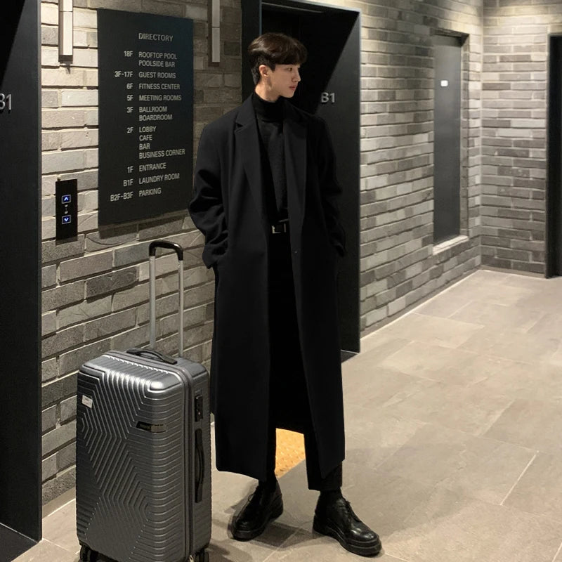 Mauroicardi Autumn Winter Long Casual Brown Black Soft Thick Warm Woolen Coat Men Sashes Luxury Designer Plus Size Overcoat 5XL