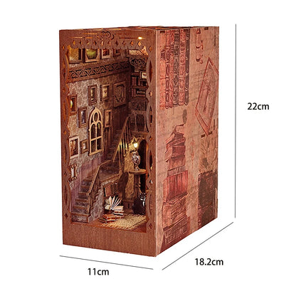 DIY Book Nook Kit Shelf Inser Dollhouse Model Building Kit Wooden Bookshelf Room Dollhouse Bookend Toy For Adults Birthday Gifts