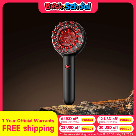 DOCO EMS Electric Massage Comb Vibration Red Light Therapy Hair Growth Massage Scalp Brush Anti Hair Loss Liquid Oil Applicator