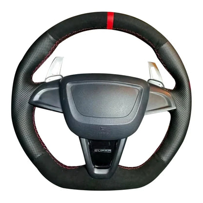 Non-Slip Suede Leather Car Steering Wheel Braid For Seat Ibiza 6J Mii 2012-2020 Hand Sewing Car Steering Wheel Cover