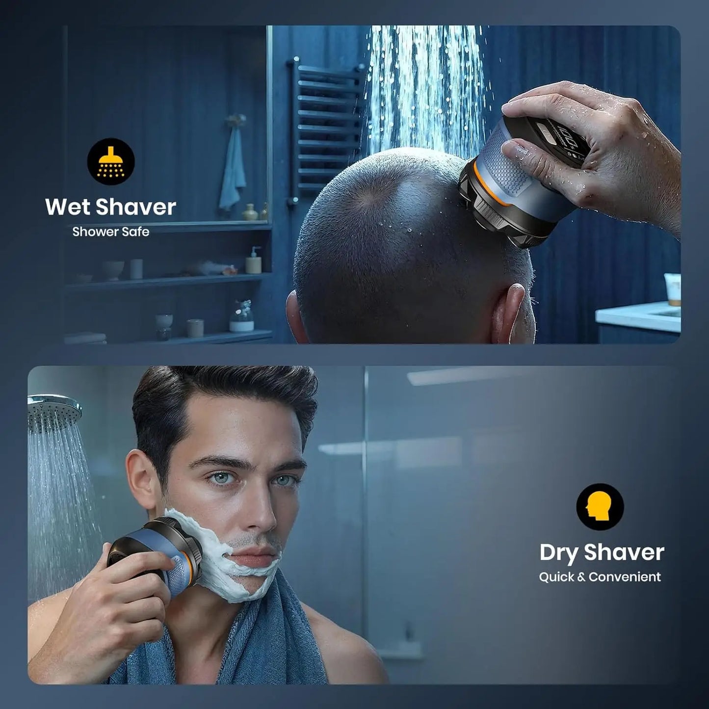 Sweker 6D Electric Head Shaver for Bald Men IPX7 Waterproof Cordless Razor with Magnetic Detachable Head Floating Cutter
