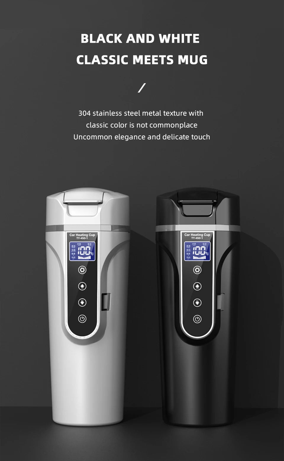 R31 450ml Car Heating Cup 12v/24v Portable Electric Kettle Smart Touch Screen Thermal Mug Temperature Adjustable Car Heating Mug