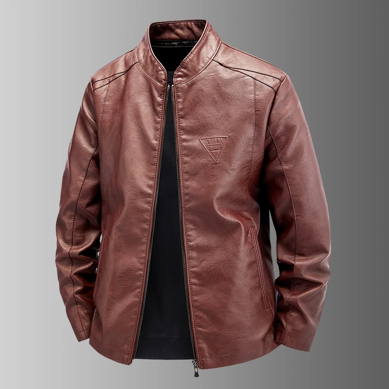 Ning Genuine Leather Jacket Men's Stand Collar Thickened Slim Fit Casual Trendy Motorcycle Clothes Outerwear