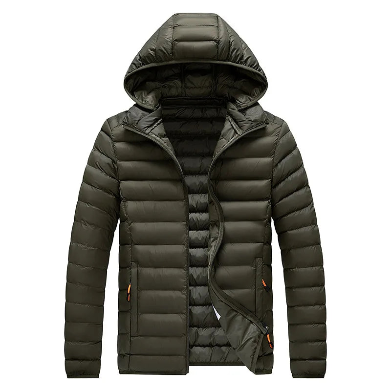 8XL Men's autumn and winter waterproof down jacket, jacket, overcoat, net, hooded casual wear, outdoor wear, hat clothing, men's