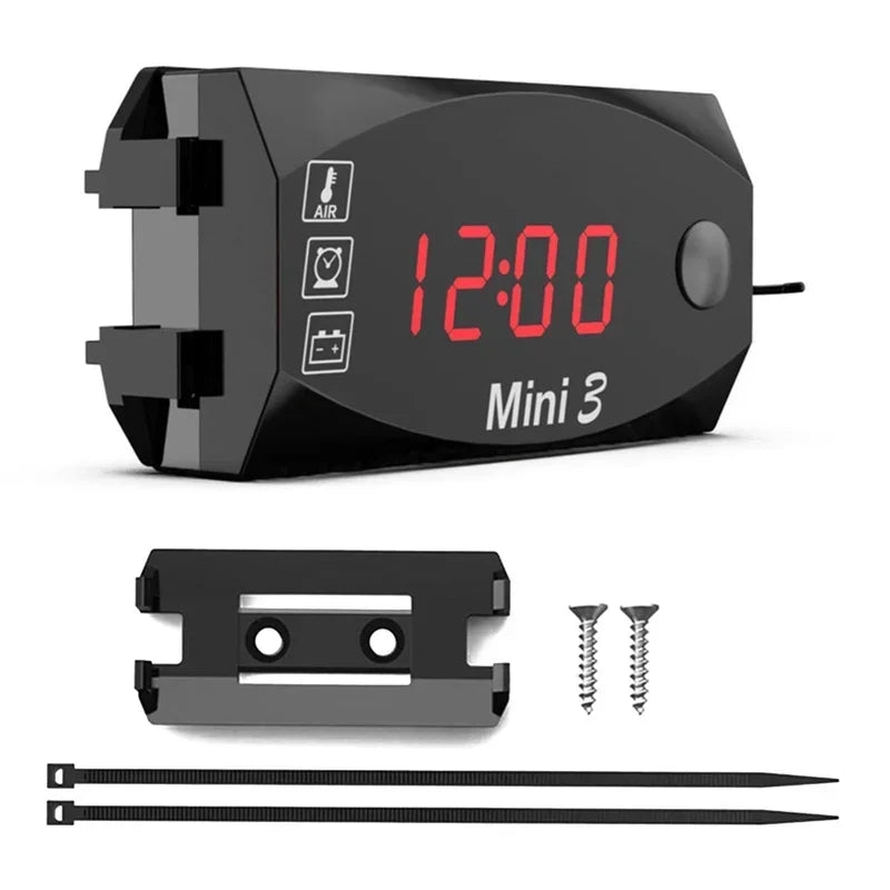 3 In 1 Digital Time Car Clock Motorcycle Boat DC 6V-30V  Multi Thermometer Voltmeter LED Audio Usb Switch Waterproof Tester