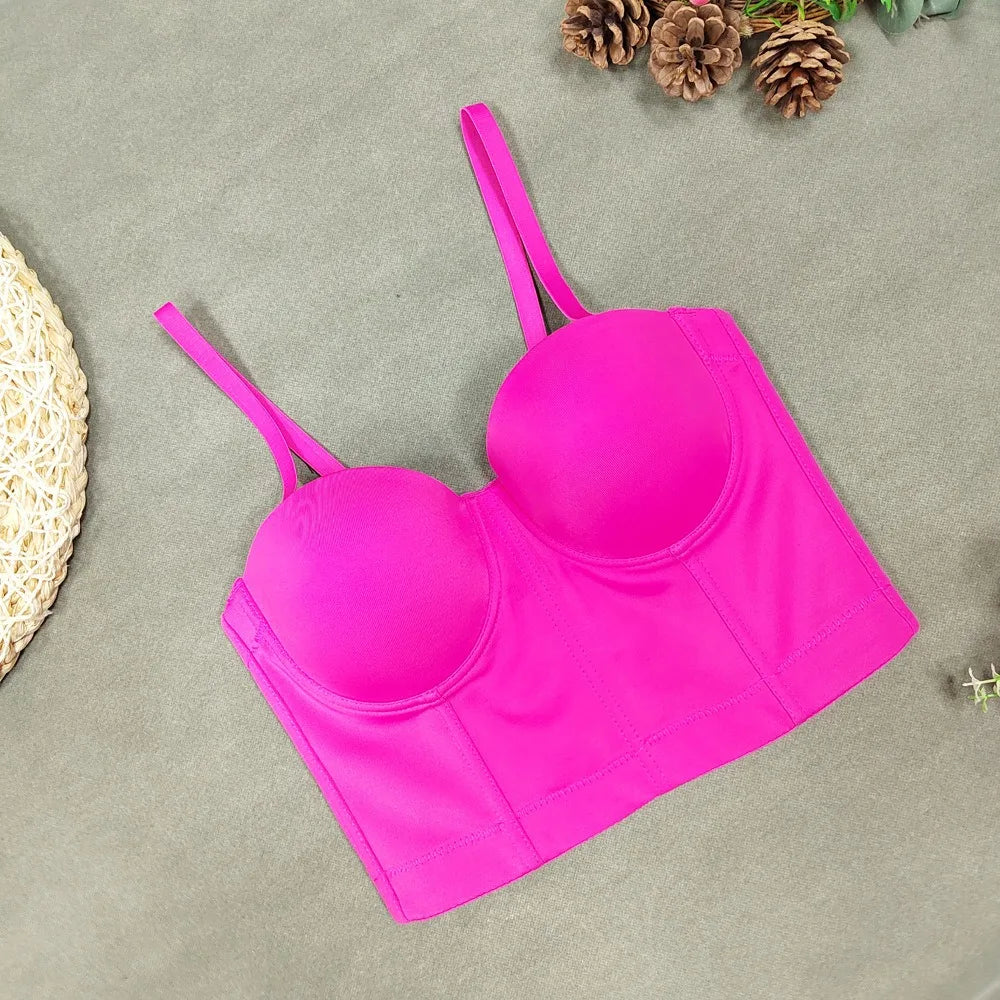 SXTHAENOO Summer 8 colors Fashion Mesh Push Up Bralet Women's Corset Simple Bustier Bra Night Club Party Sexy Cropped Top Vest