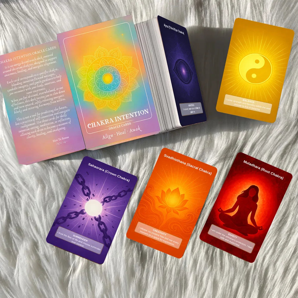 50 Card Deck Includes 1 Instructional Cards, Chakra Intention Oracle , Self-Connection & Energy Adjustment Practices