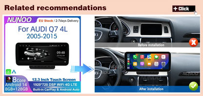 Android 14 8+128GB CarPlay For Audi Q7 4L 2005-2015 MMI 2G 3G GPS Car Multimedia Player Navigation Auto Radio Stereo DSP WIFI