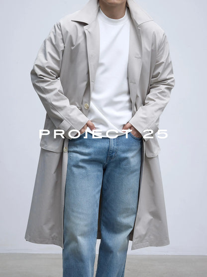 PROJECT 25 Men's Lightweight Water Repellent Lapel Long Trench Coat Solid Color Minimalist Luxury Casual Outerwear