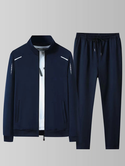 Men's casual sportswear set, spring and autumn stand-up collar open jacket, elastic waist pants, two-piece set, fashionable runn