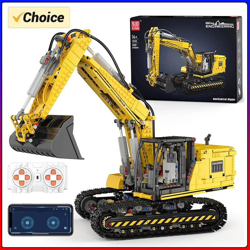 MOULD KING 13112 Technical Car Toys The MOC-2513 APP&RC Motorized Excavator Model Building Blocks Bricks Kids Christmas Gift