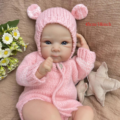 BZDOLL 18 Inch 45CM Reborn Baby Doll, Soft Cloth Body, Handmade Lovely Doll, Dress Up & Play House Toy, Birthday Gift for Girls